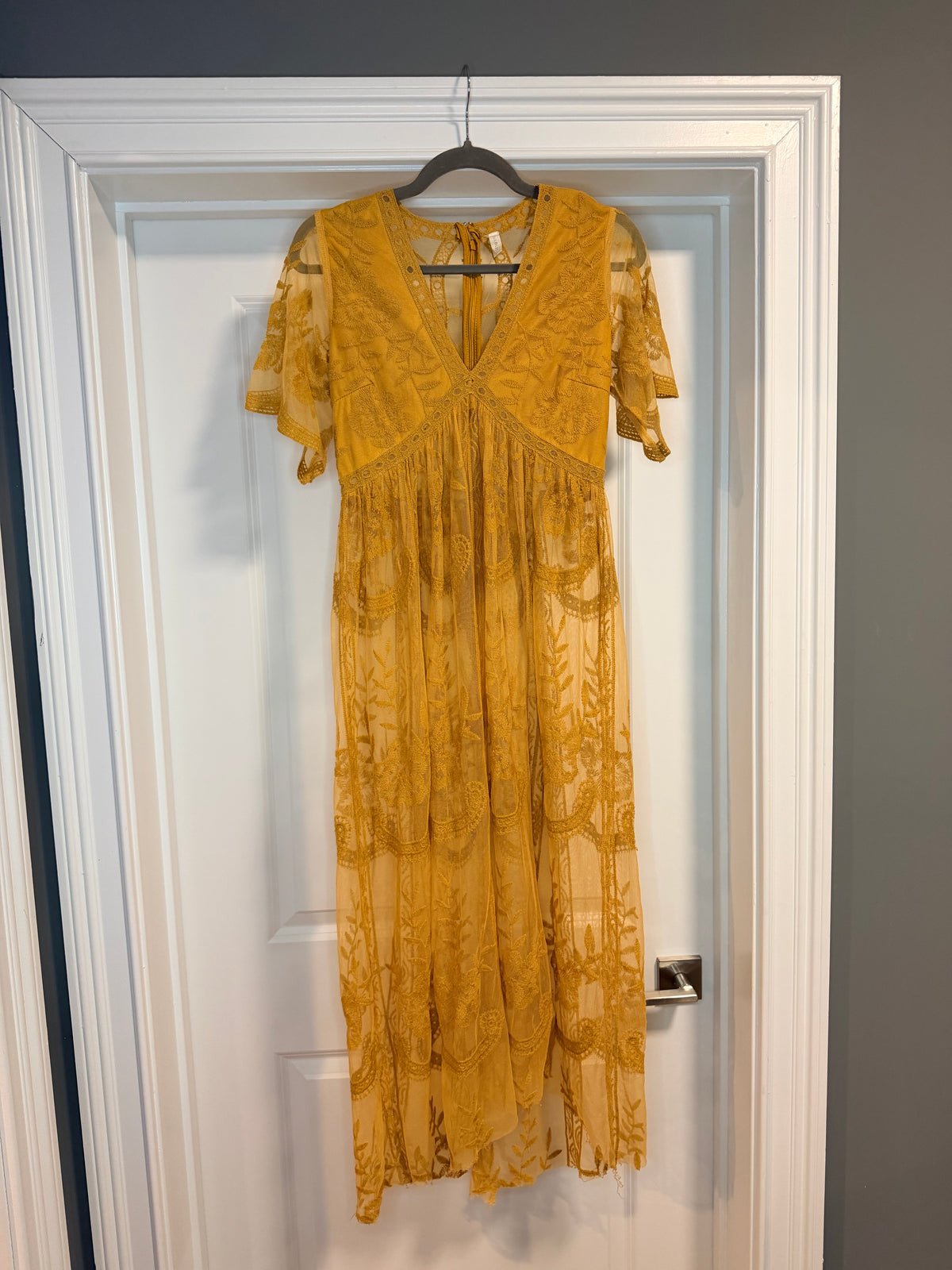 Pink Blush Dress Overlay, Mustard, size S