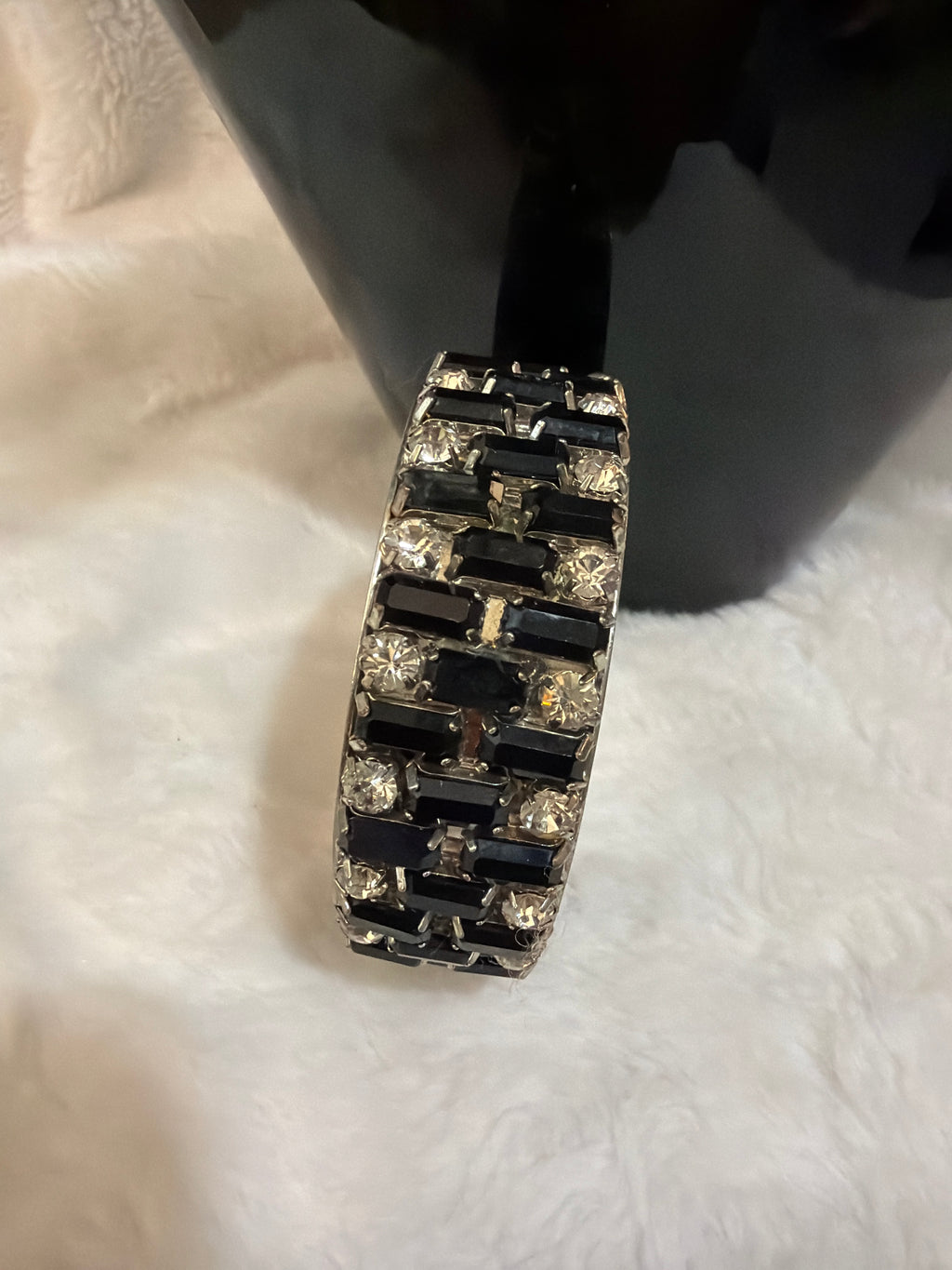 Black and rhinestone metal bracelet, $7.00