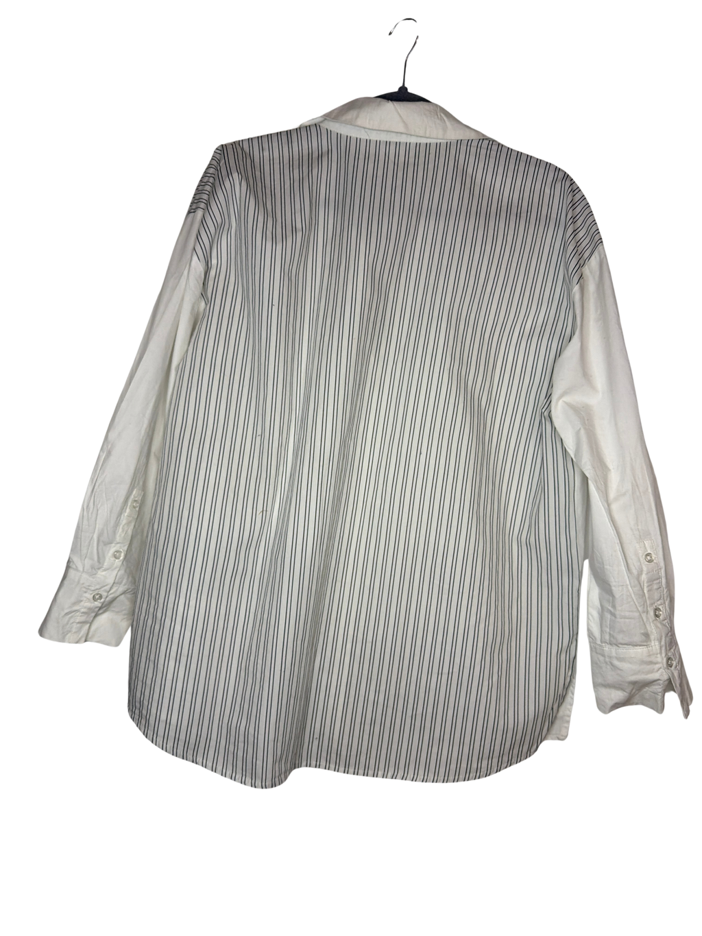 Versona, cream and black striped shirt, size L, $7.00