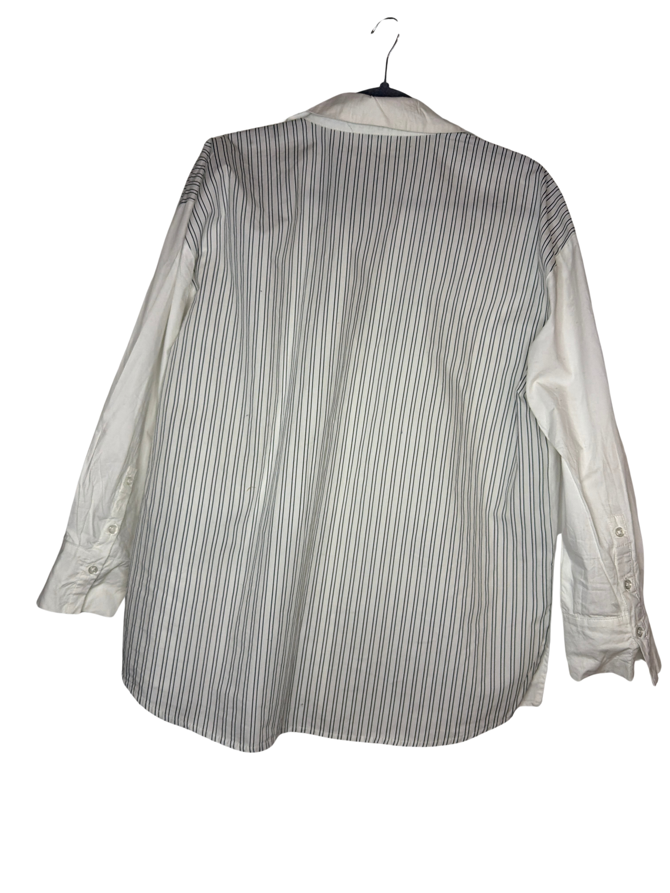 Versona, cream and black striped shirt, size L, $7.00