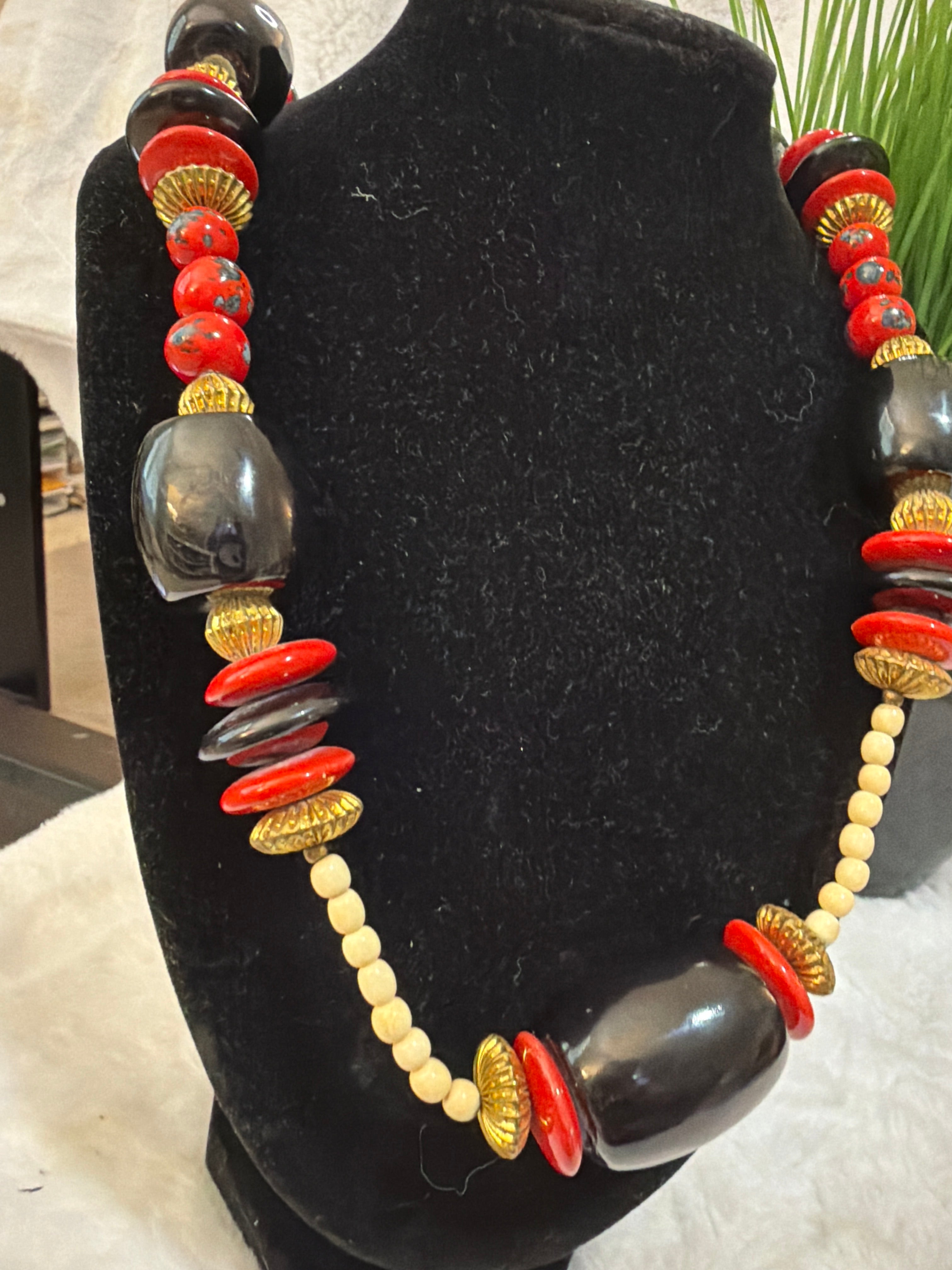 Red and black beaded necklace, 14” long, $20.00
