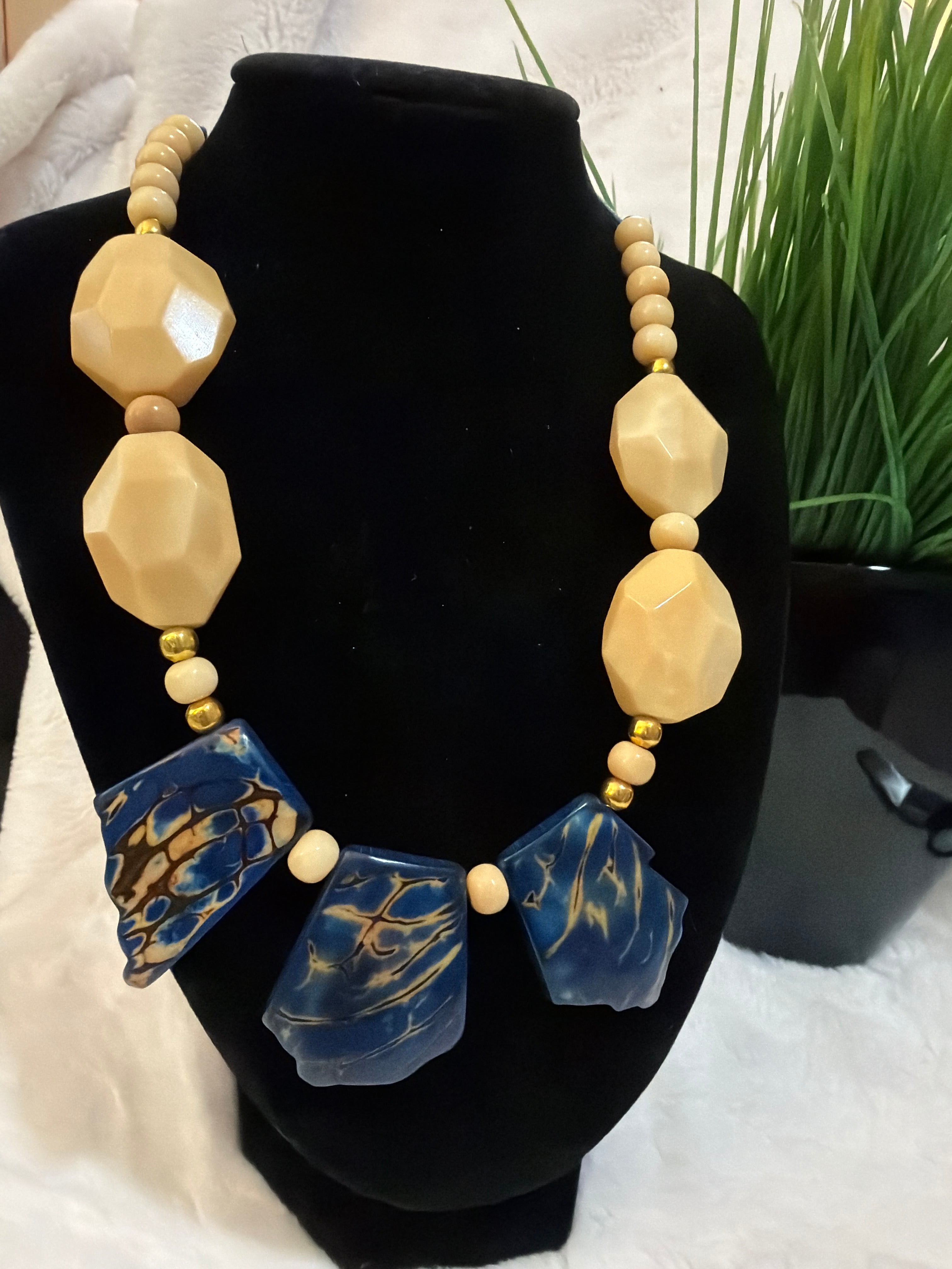 Blue and Tan Necklace, $8.00