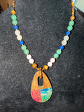 Green, Pink and Tiger’s Eye with Wooden Pendant
