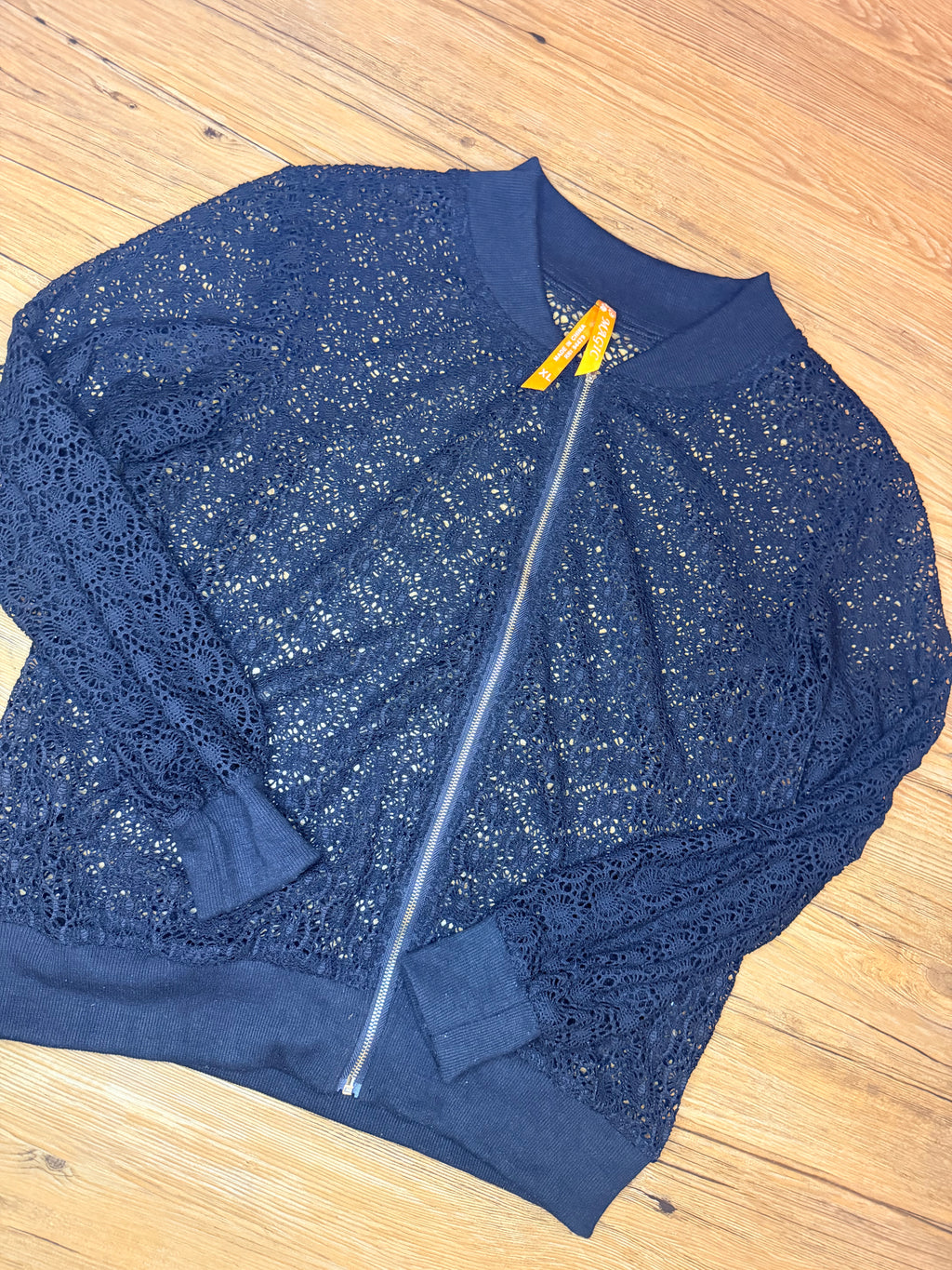Magic Black Eyelet Jacket. Zip front. Size XL. Feels like M/L