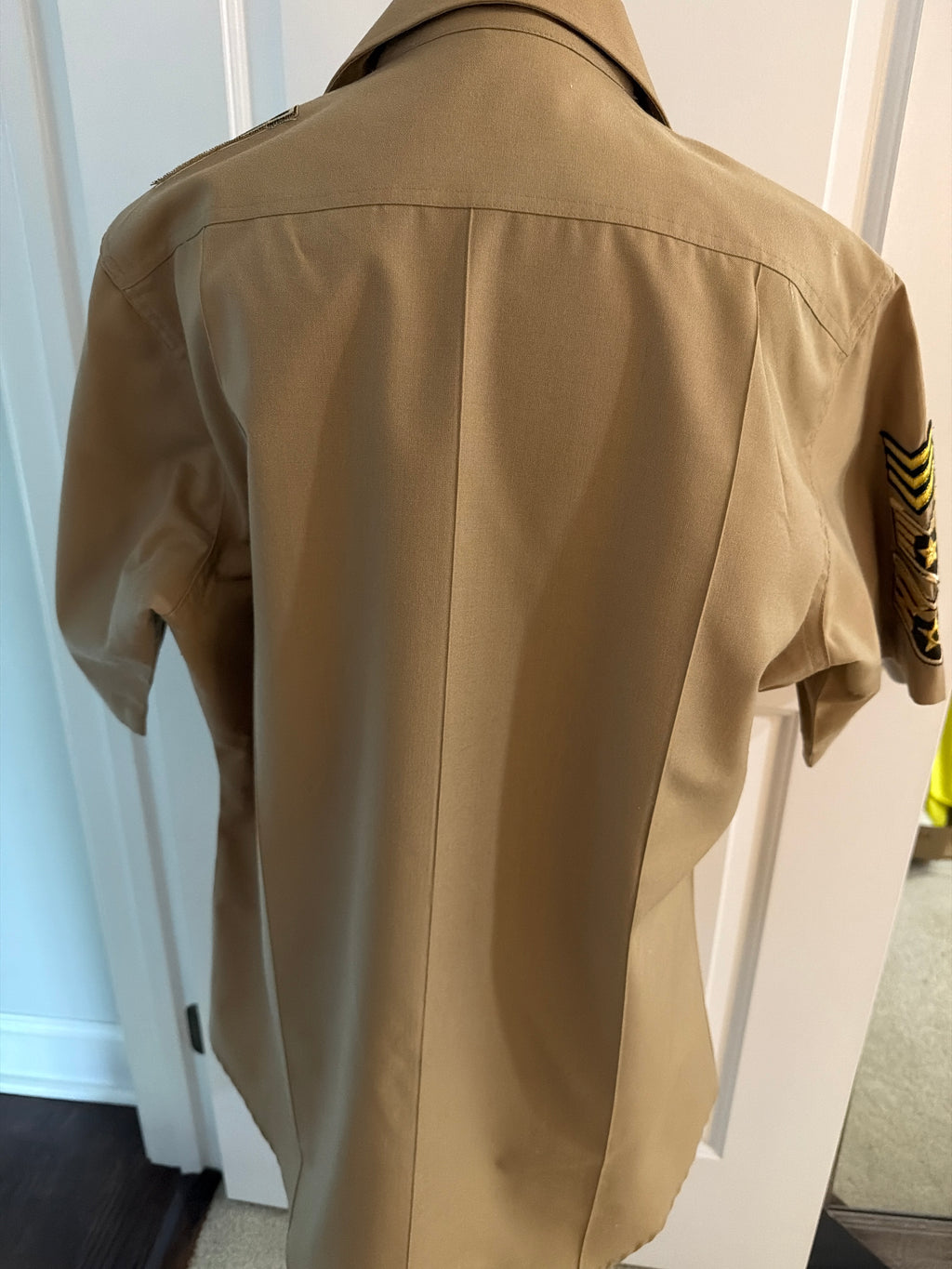 Military Grade Short Sleeved Tan shirt with JayLady ironed on patches, $14.00, size XL (feels like M/L)