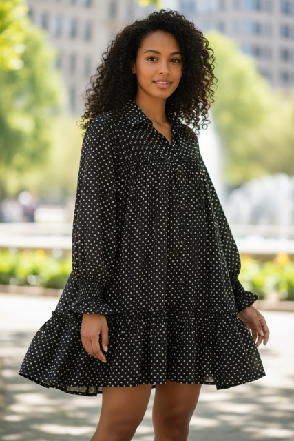 Free People, Black & White Patterned Baby Doll Dress, Size M but can fit up to XL, $20.00