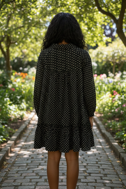 Free People, Black & White Patterned Baby Doll Dress, Size M but can fit up to XL, $20.00