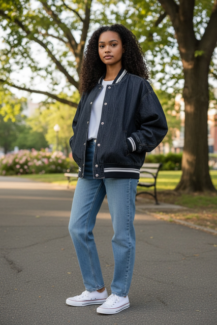 Old Navy Jean Jacket w/ Blue Varsity Stripes, Size XS (feels like S), $10.00